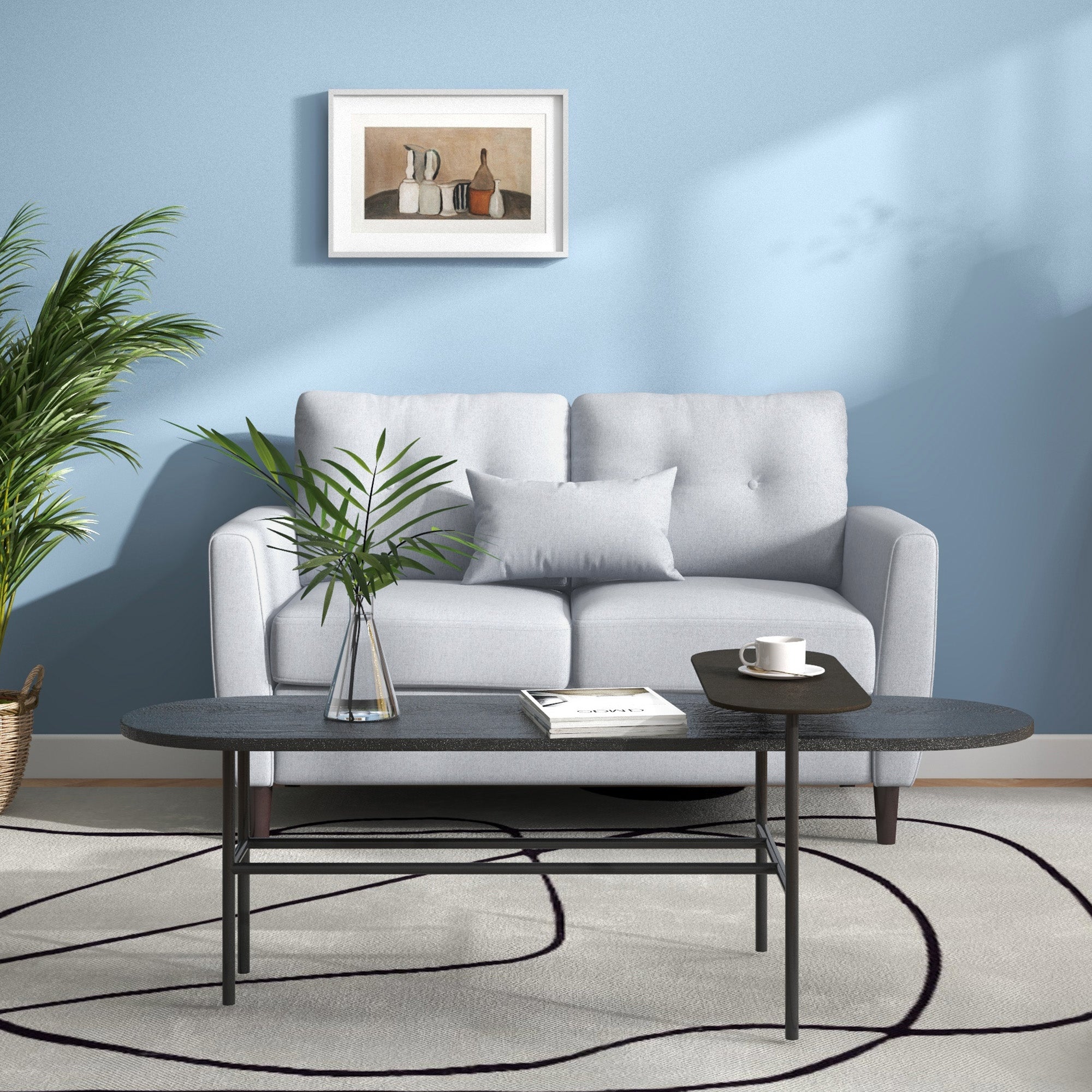 HOMCOM 2 Seater Sofa with Spring Cushion, Fabric Sofa with Wooden Legs, Modern Love Seat for Living Room, 140cm Width Tufted Couch for Bedroom, Light Grey